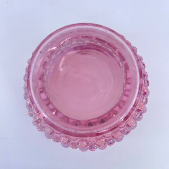 vintage pink opalescent hobnail glass vase with ruffled edge - Picture 6 of 6